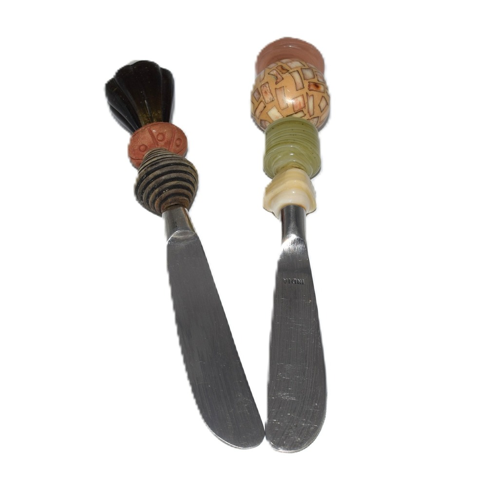 Unbranded Cheese Spreader Knives Set of 2 India Multicolor Good Beaded Mosaic